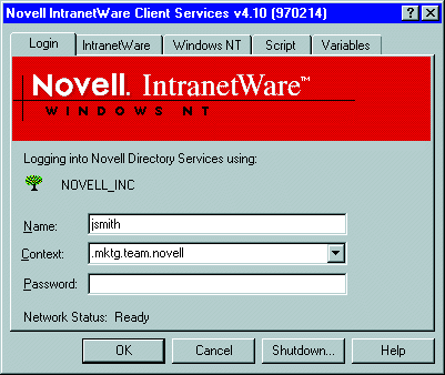 Novell Netware login screen circa 1997
