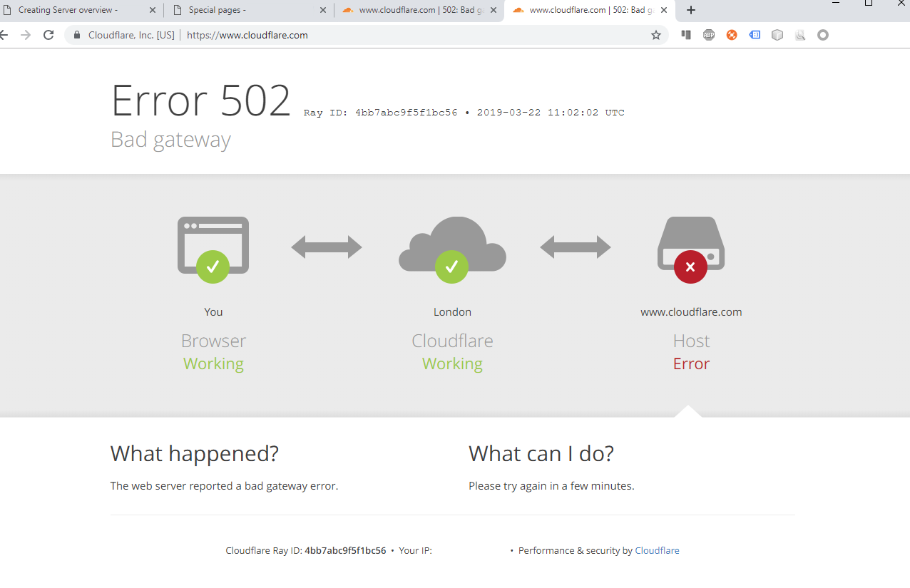 cloudflare's website demonstrating a cloudflare outage.